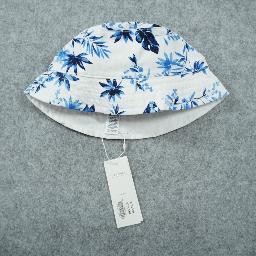Janie and Jack Kids Blue Tropical Floral Reversible Bucket Hat 12-24 Months NEW